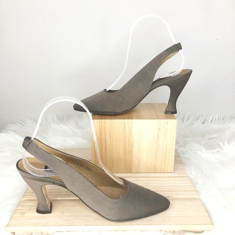 Kenneth Cole New York Greige Metallic Slingback Heels Pointy Toe Square Heel 7.5 - Picture 5 of 5